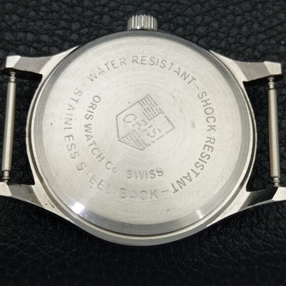 Vintage 1991 Oris Manual Mens Silver Watch W/Nato Strap & Green accents - Picture 8 of 9